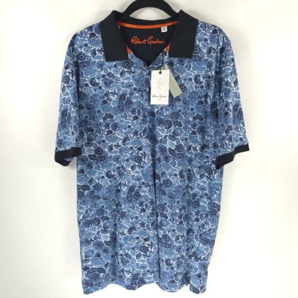 NWT ROBERT GRAHAM CLASSIC FIT AMARO Blue Polo Shirt COTTON RPP227502MCF Size M - Picture 7 of 9